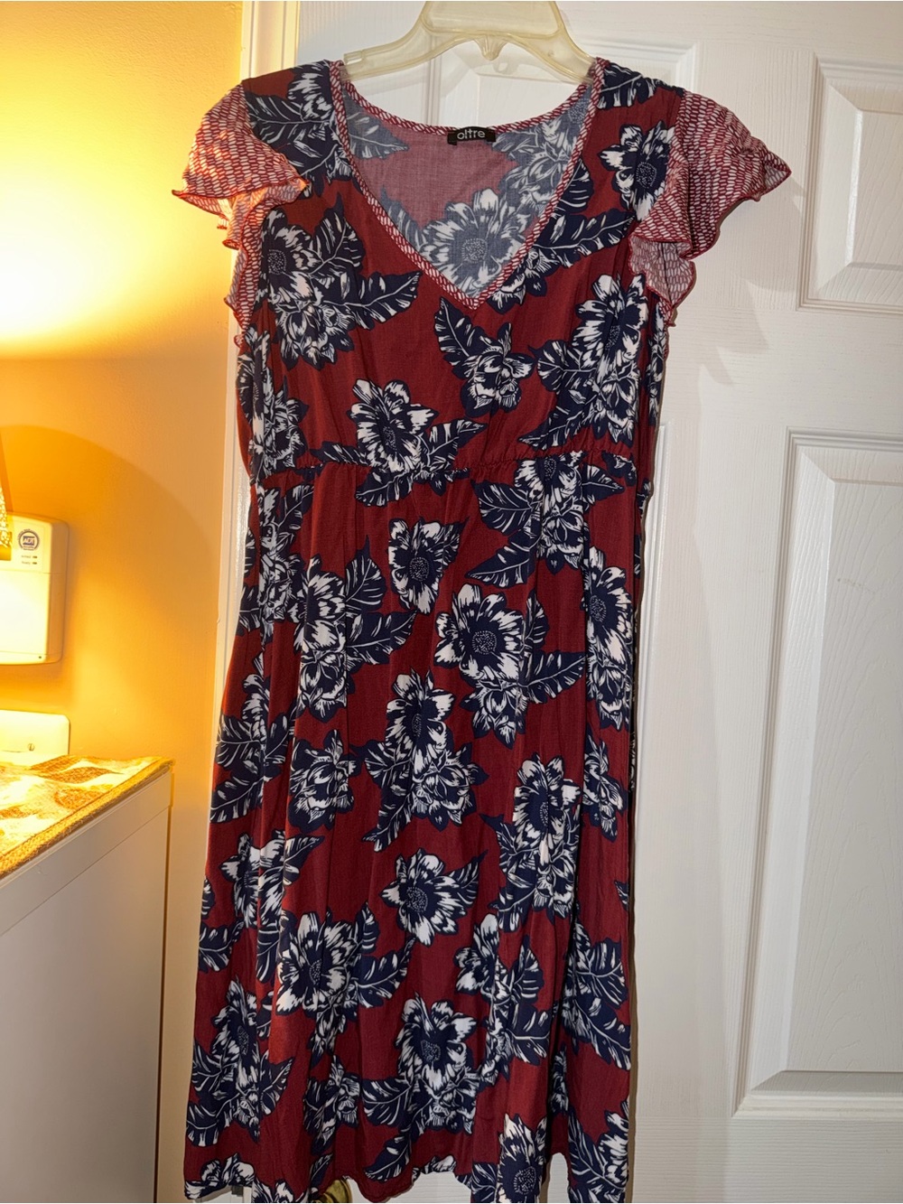 Oltre Vintage Mini Dress Red Floral V-Neck Women’s Dress